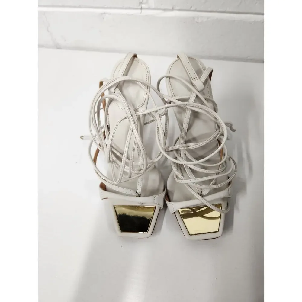 Schutz Women's Vikki Leather Ankle Tie Strappy High Heels, Size 6B, In Off White - Picture 2 of 14